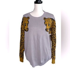 Angashion Women's Sweaters Casual Leopard Printed Patchwork